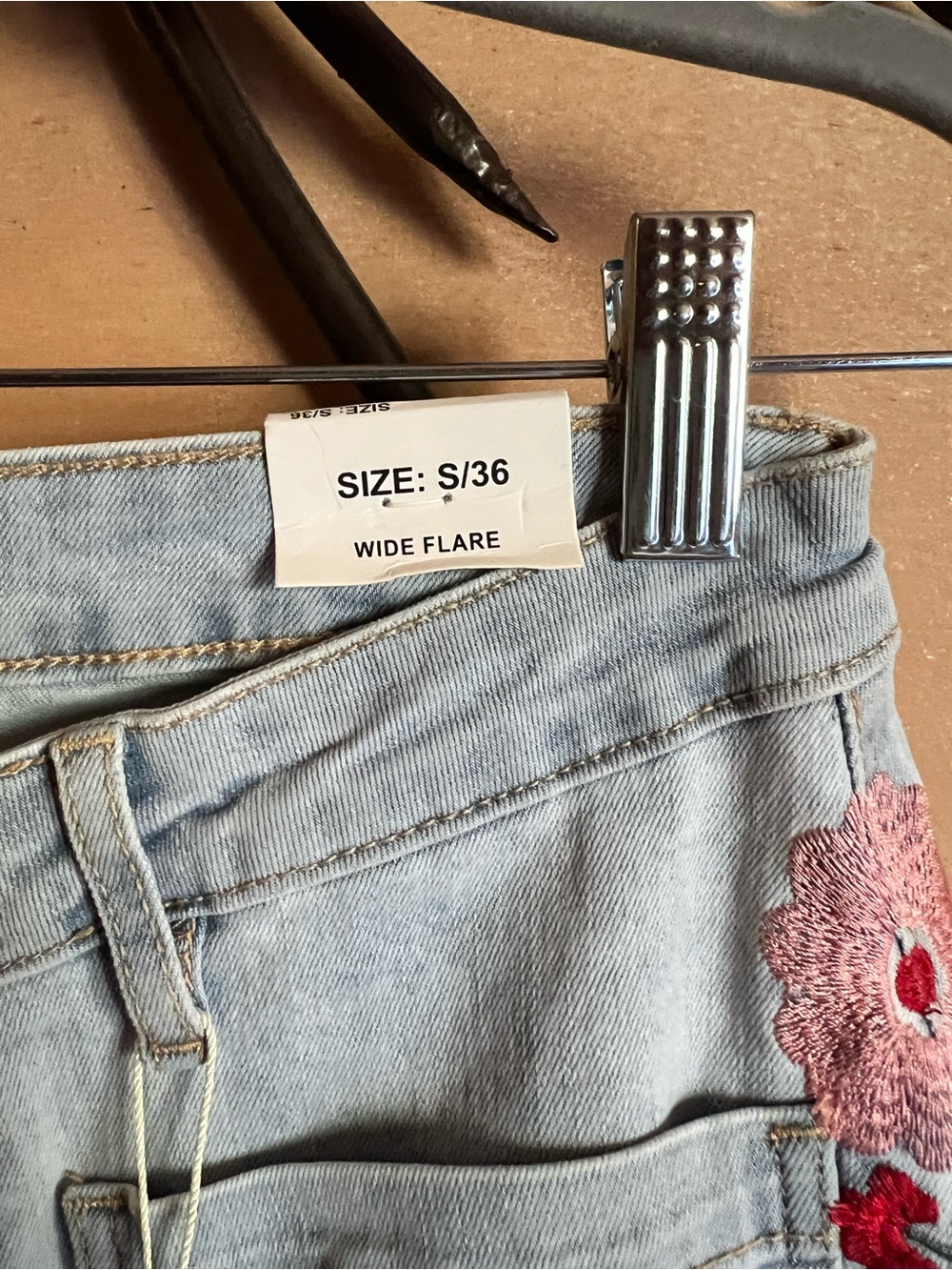 Light Blue Embroidered Wide-Leg Jeans - Picture 6 of 6